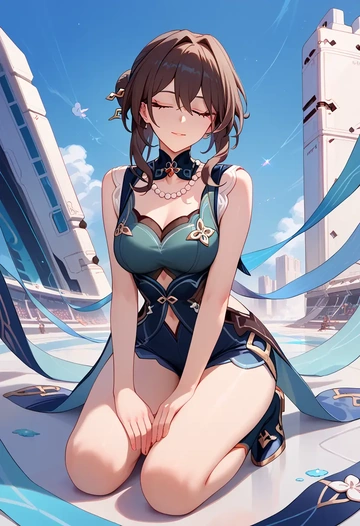 star rail,ruan mei,sports vest,capri leggings  - AI generated anime art